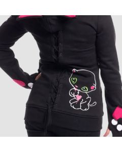 Cupcake Cult Black Cat Zip Hoodie Black