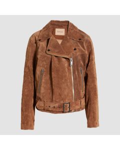 Women Brown Biker Suede Leather Jacket