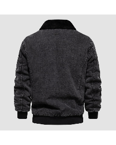 Black Denim Jacket Fashion Men With Fleece Collar  Casual Winter Outerwear-Jacket Tailor