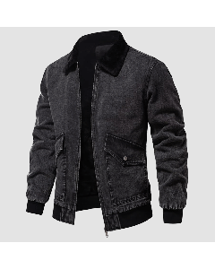Black Denim Jacket Fashion Men With Fleece Collar Casual Winter Outerwear-Jacket Tailor