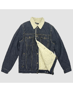 black denim jean jacket with Button Closure and Warm Collar-Jacket Tailor