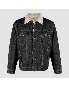 black denim jean jacket with Button Closure and Warm Collar-Jacket Tailor