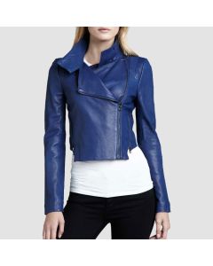 Women’s Blue Biker Leather Jacket
