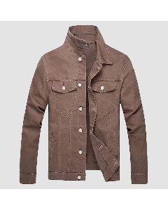 Brown Jacket Denim With Snap Button Front and Chest Pockets for Men-Jacket Tailor