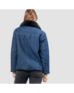 Women Denim Jacket Blue Denim And Black Mink Fur Reversible Jacket-Jacket Tailor
