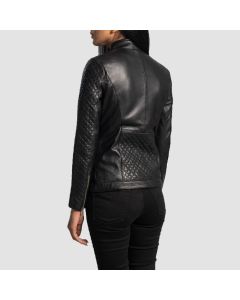 Orient Grain Quilted Black Leather Biker Jacket