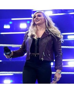 Charlotte Flair Brown Rider Leather Jacket