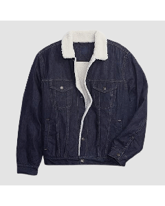 Dark Blue Denim Jacket With Warm Fleece Collar  Men Casual Outerwear-Jacket Tailor