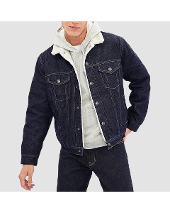 Dark Blue Denim Jacket With Warm Fleece Collar Men Casual Outerwear-Jacket Tailor