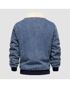 Denim Bomber Jacket Mens With Faux Shearling Collar and Functional Pockets-Jacket Tailor