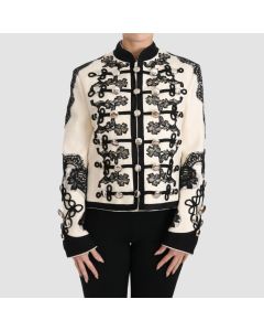Dolce & Gabbana Jacket White Wool Black Floral Burqa - Jacket Tailor