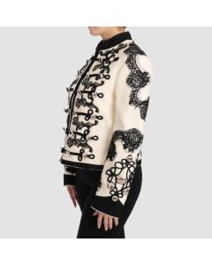 Dolce & Gabbana Jacket White Wool Black Floral Burqa - Jacket Tailor