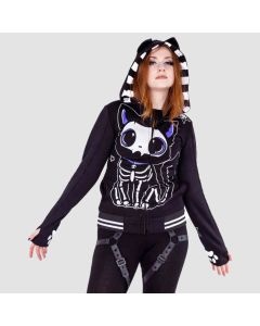 Cupcake Cult Skeleton Cat Zip Hoodie Black