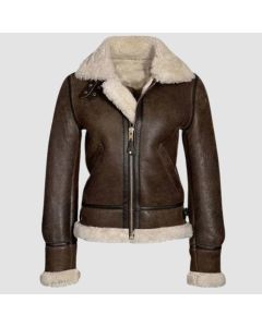 Chocolate Brown Fur Leather Aviator Jacket Women