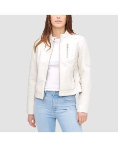 Women’s Racer Faux White Leather Jacket