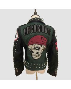 Graffiti Studs Punk Style Skull Biker Pu Jacket