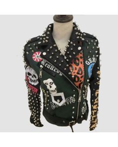 Graffiti Studs Punk Style Skull Biker Pu Jacket