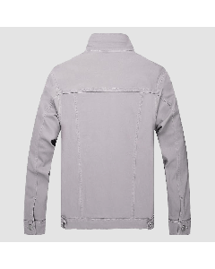 Grey Denim Jacket For Men With Button Front And Stand Up Collar-Jacket Tailor
