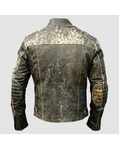 Mens Antique Retro Biker Distressed Leather Jacket