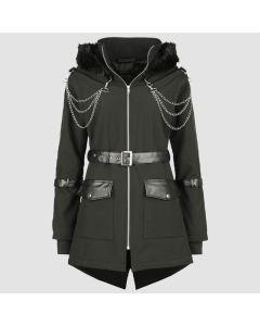 Heartless Noella Coat Black Goth Punk Emo Chains Zip Alternative