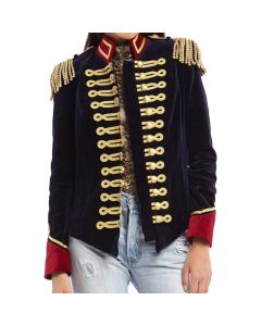 Ladies Dark Blue Velvet Military Hussar Jacket with Golden Braid, Ladies Military Hussar Jacket