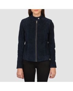 Kelsea Navy Blue Suede Biker Jacket