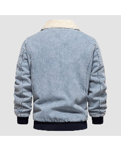 Light Blue Denim Jacket Men With Shearling Lining And Front Pockets For Casual Wear-Jacket Tailor
