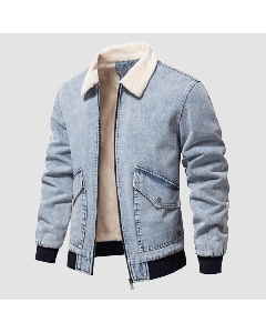 Light Blue Denim Jacket Men With Shearling Lining And Front Pockets For Casual Wear-Jacket Tailor