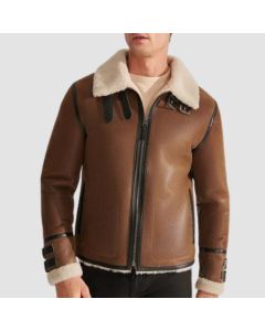 Men B3 RAF Tan Brown Pilot Shearling Leather Aviator Jacket