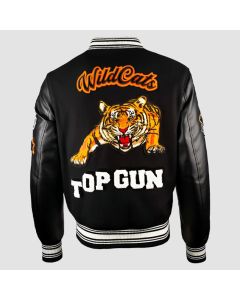 Men’s Black Varsity Jacket with Tiger Patch – WildCat Letterman Jacket by Jacket Tailor