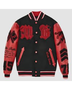 Men's Red and Black Letterman Jacket with Embroidered Patches