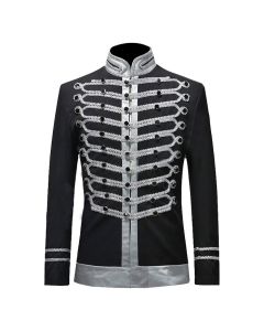 Men Black Suits Notched Lapel Wedding Party Cotton Dinner Vintage Jacket - Front