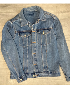 Men's Classic Blue Denim Jacket with Button Front Closure and Chest Pockets