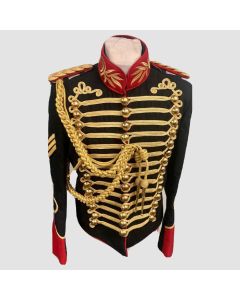 Mens Black Military Jacket Steampunk Gold Braiding Ensemble Epaulette - Front