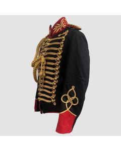 Mens Black Military Jacket Steampunk Gold Braiding Ensemble Epaulette  - Front