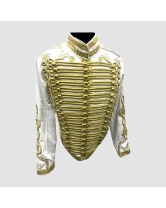 Mens Military Style Hussar White Jacket With Gold Braid - Front