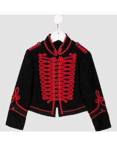 New Ladies Modern Luxury Black Military wool Jacket Red Embroidery - Jacket Tailor