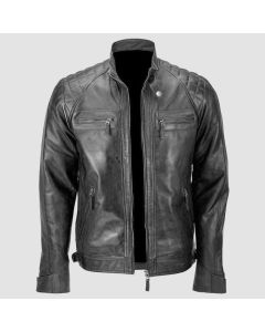 Brand New Mens Slim Fit Motorcycle Black Leather Jacket