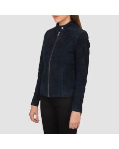 Kelsea Navy Blue Suede Biker Jacket