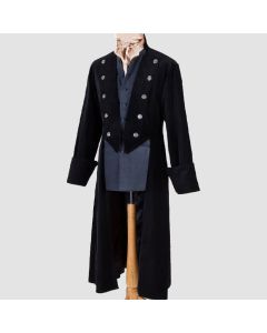Men Black Admiral Black Gothic Highwayman Coat Military Gothic Wool Coat