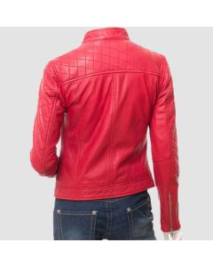 Women’s Quilted Shoulder Red Café Racer Leather Jacket