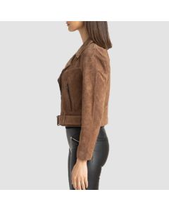 Women Brown Biker Suede Leather Jacket
