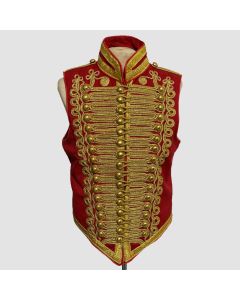 Red Vest with Gold Braiding Hussar Waistcoat Brass Button, Men's Fashion Hussar Vest for men