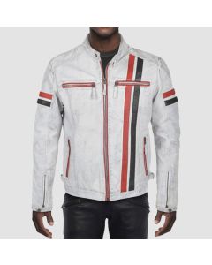 Mens White Biker Leather Jacket