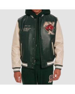 Chenille Embroidery Bison Varsity USA Edition In Green Leather With Chenill