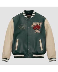 Chenille Embroidery Bison Varsity USA Edition In Green Leather With Chenill