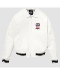 Men's New Avirex White Real Bomber American Flight Jacket Leather Jacket