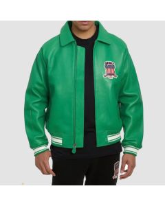 Icon Jacket In Green Color USA Edition Jacket, Military Bomber Leather Jacket