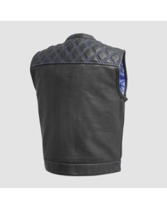 Downside Men's Motorcycle Leather Vest Black Blue