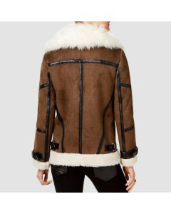 Women's Brown Asymmetrical Shearling Leather Jacket